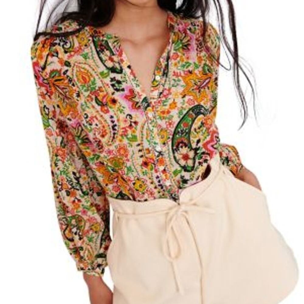 ba&sh Bianca Paisley Button Down Blouse Colorful Long Sleeve Women's Size 4